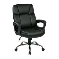 Office Star Executive Black Eco Leather Big Mans Adjustable Office Chair with Padded Loop Arms and Chrome Base