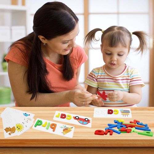  [아마존베스트]Flyingseeds See and Spell Learning Toys, CVC Word Builders with Sight Words Flash Cards Kindergarten, Educational Toys for Preschool 2 3 4 Year Old Boys Girls - Gifts for Kids