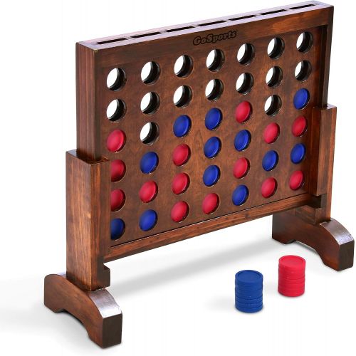 GoSports Premium Wooden 4 in a Row Game - 1 Foot Width - with Coins, Portable Case and Rules