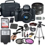 Canon EOS M50 Mirrorless Digital Camera (Black) with 15-45mm STM Lens + Deluxe Accessory Bundle Including Sandisk 32GB Card, Canon Case, Flash, Grip Multi Angle Tripod, 50 Tripod,