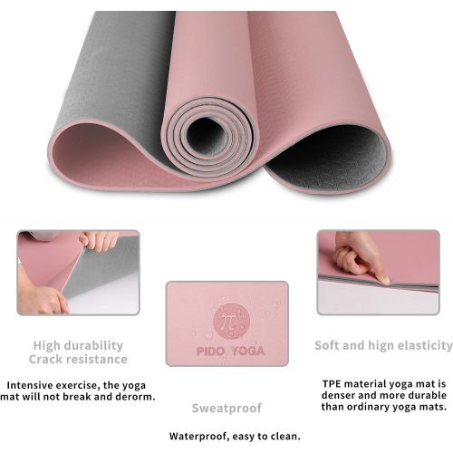  Pido Yoga Mat - 1/4 & 1/3 Inch Extra Thick Non Slip Yoga Mat for Women & Men Eco Friendly TPE Fitness Exercise Mat with Carrying Strap for Yoga, Pilates