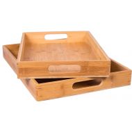 BirdRock Home 2pc Bamboo Serving Trays Set with Handles - Wood - Food - Breakfast Tray - Party Platter - Nesting - Kitchen and Dining
