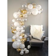 Junibel JUNIBEL Balloon Arch & Garland Kit | 90 Pearl White, Chrome Gold Confetti & Silver | Glue Dots | Decorating Strip | Holiday, Wedding, Baby Shower, Graduation, Anniversary Organic D