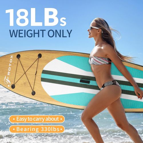  Frotox Inflatable Stand Up Paddle Board, 11×33×6(6 Thick) ISUP Non-Slip Deck,Bottom Fin for Paddling, Surf Control with Premium SUP Accessories & Backpack for Youth Adults Beginner