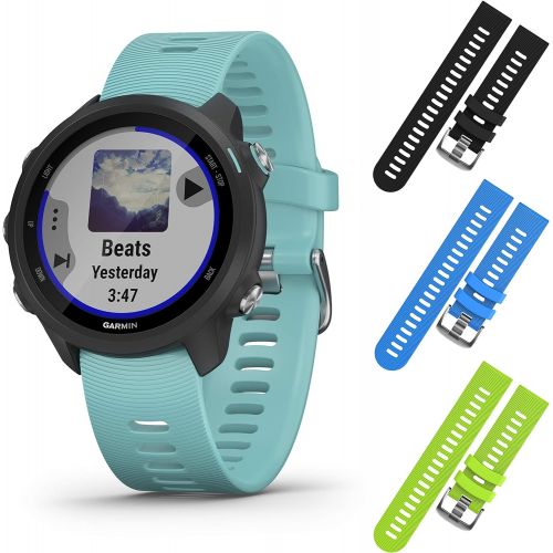  Garmin Forerunner 245 GPS Running Smartwatch with Included Wearable4U 3 Straps Bundle (Aqua Music 010-02120-22, Black/Blue/Lime)