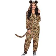 Party City Leopard Zipster Halloween Costume for Women, Hooded Onesie, Black, Brown and Gold