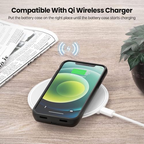  [아마존베스트]NEWDERY Battery Case for iPhone 12/12 Pro 6.1“, 4800mAh Portable Protective Backup Qi Wireless Charging Case for iPhone 12/12 Pro, Rechargeable Extended Battery Pack Charger Case