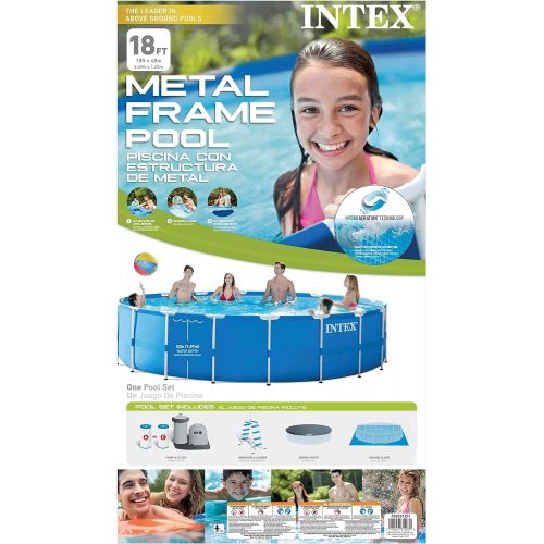인텍스 Intex 18ft x 48in Metal Frame Above Ground Round Family Swimming Pool Set & Pump