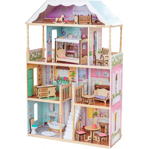 키드크래프트 KidKraft Charlotte Classic Wooden Dollhouse with EZ Kraft Assembly, 14-Piece Accessory Set, for 12-Inch Dolls, Gift for Ages 3+