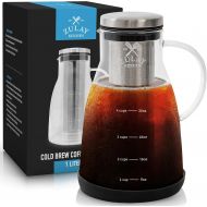 [아마존베스트]Zulay Kitchen Airtight Cold Brew Coffee Maker with EXTRA-THICK Glass Carafe, Stainless Steel Mesh Filter and Non-Slip Silicone Base - Premium Iced Coffee Maker, Cold Brew Pitcher & Tea Infuser -