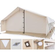 Odoland White Duck Outdoors Complete Canvas Wall Tent with Heavy Duty Aluminum Frame, Angle Kit and PVC Floor for Elk Hunting, Outfitter and Camping