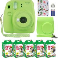 Fujifilm Fuji Instax Mini 9 Instant Camera Lime Green with Custom Case + Fuji Instax Film Value Pack (50 Sheets) Flamingo Designer Photo Album for Fuji instax Mini 9 Photos