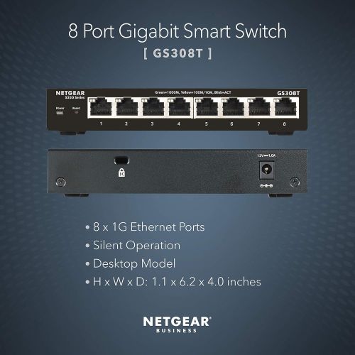  [아마존베스트]NETGEAR 8-Port Gigabit Ethernet Smart Managed Pro Switch (GS308T) - Desktop, Fanless Housing for Quiet Operation, S350 Series