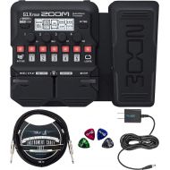 Zoom G1X FOUR Multi-Effects Processor with Expression Pedal Bundle with Guitar Lab Software, Blucoil 9V AC Adapter, 10-FT Straight Instrument Cable (1/4in), and 4-Pack of Celluloid