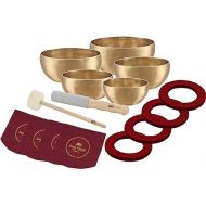 5 Piece Bronze Singing Bowl Set with Mallets, Felt Rings and Covers, Universal Series ? MADE IN INDIA ? For Meditation, Yoga and Sound Healing Therapy, 2-YEAR WARRANTY