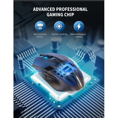  TECKNET Wireless Gaming Mouse with USB Nano Receiver, 2.4GHZ Up to 4800DPI, Wireless Computer Mice with 8 Buttons, Ergonomic Design (Not for Programmable) Professional PC Gaming Co