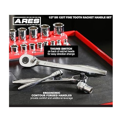  ARES 42070 ? 1/2-Inch Drive 120 Tooth Ratchet ? 3 Degree Swing Arc - Ergonomic Handle and Professional Gear Structure