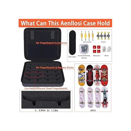  Aenllosi Hard Case for 36PCS Fingerboards,Large Capacity Holder for Mini Finger Skateboards Toy,Compatible with Grip Tapes,Bearing Wheels,Trucks & Decks(Black,Case Only)