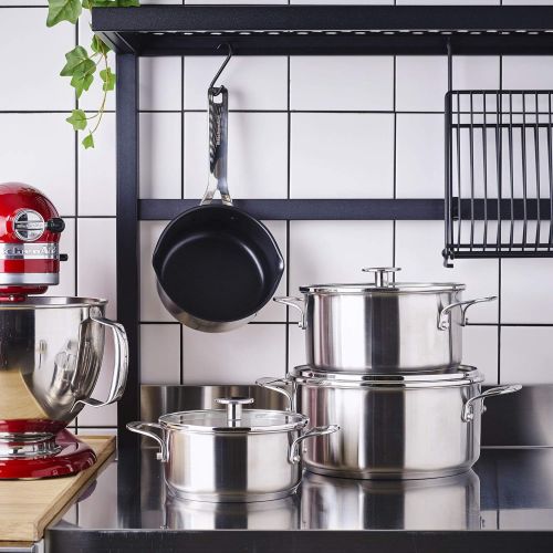 키친에이드 KitchenAid Cookware Set, Stainless Steel Casseroles Set with Lids, 16/20/24 cm + Saucepan with 2 Spots 16 cm/1.5 Litres, 7 pcs