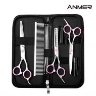ANMER Pet Grooming Scissors Kits(4 pairs- For Body, Face, Ear, Nose, Paw) for Small, Medium & Large Dogs and Cats - Sharp and Strong Stainless Steel Blade without Harmful to Dogs a