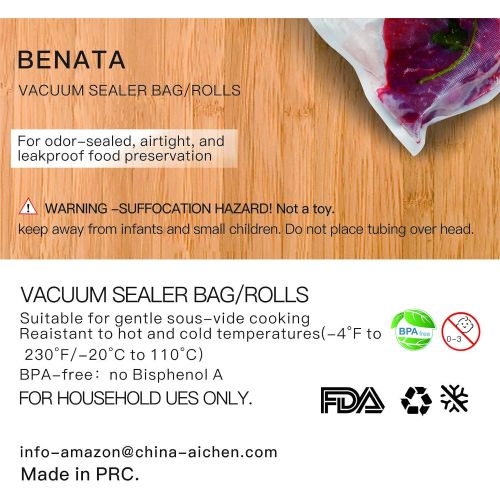  BENATA 2 Packs Universal of 11 Inch x 16 FT Vacuum Sealer Machine Rolls, Sous Vide Sealer Bags Roll for all Vacuum Sealer Brands