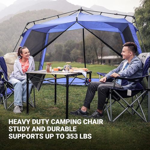  KingCamp Oversized Heavy Duty Padded Outdoor Camping Folding Chair with Lumbar Back Support, Cooler, Armrest, Cup Holder, Side Pocket, Supports 353 lbs