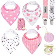 BabyBandana DroolBibs by Dodo Babies For Girls + 2 Pacifier Clips + Pacifier Case in a Gift Bag,...
