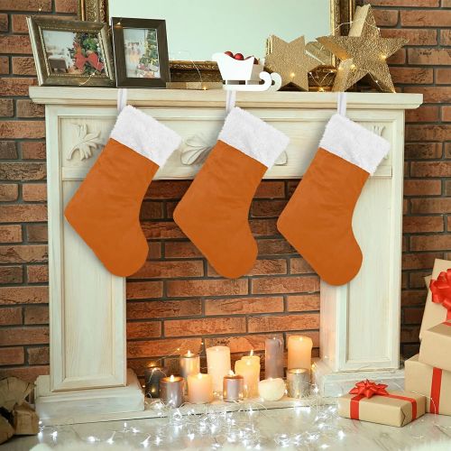  xigua 2 Pack Christmas Stocking, Plain Rust Orange Solid Color Xmas Stockings Fireplace Decoration Hanging Ornament 17.7 Inch