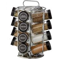 Kamenstein 16 Jar Montauk Revolving Countertop Spice Rack Organizer with Spices Included, FREE Spice Refills for 5 Years, Chrome with Black Caps