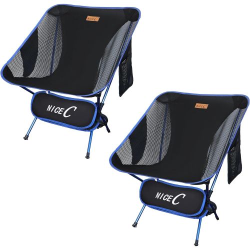  NiceC Ultralight Portable Folding Camping Backpacking Chair Compact & Heavy Duty Outdoor, Camping, BBQ, Beach, Travel, Picnic, Festival with 2 Storage Bags&Carry Bag (2 Pack of Blu