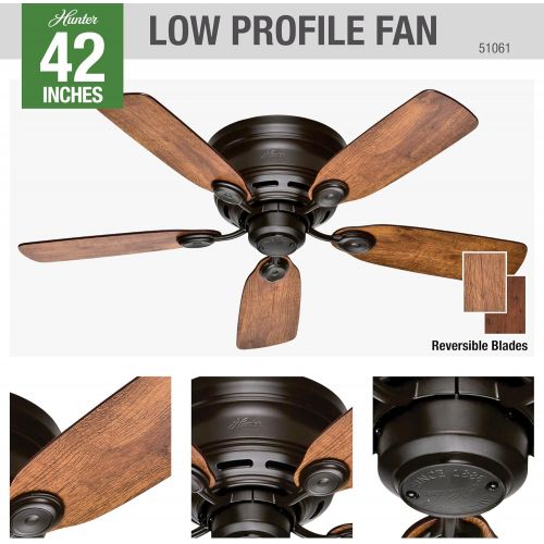 [아마존베스트]Hunter Indoor Low Profile IV Ceiling Fan with Pull Chain Control, 42, New Bronze
