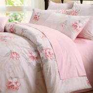 Brandream Farmhouse Bedding Sets Queen Size Girls Flower Bedding 100% Egyptian Cotton Duvet Cover Set Pink 3-Piece(Comforter not Included)