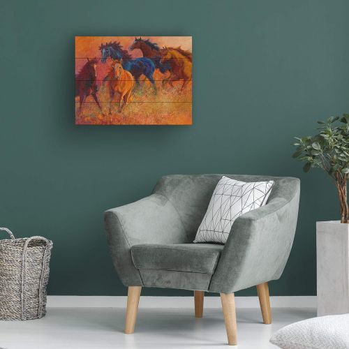  Trademark Fine Art Free Range Horses by Marion Rose, Wood Slats 12x16, Multi Color