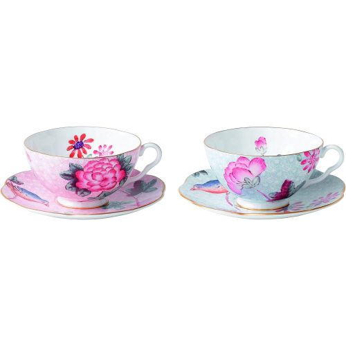  Wedgwood Cuckoo Tea Story Teacup and Saucer, Pink/Blue, Set of 2