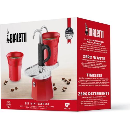  [아마존베스트]Bialetti Mini Express Color, Set of 2 cups + 2 shot glasses, Red, Aluminum