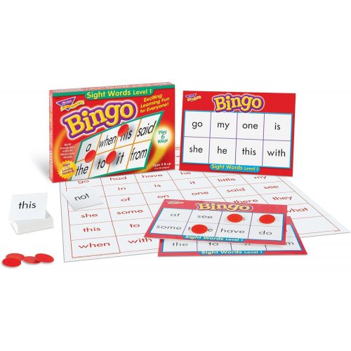 [아마존베스트]TREND ENTERPRISES, INC. Sight Words Bingo - Language Building Skill Game for Home or Classroom (T6064), Build Vocabulary with 46 Most-Used Words, 3 - 36 players, Age 5 and up, Cover the Spaces Needed to W