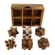 NOVICA Brown Hand crafted Raintree Wood Puzzle Game,Puzzles (Set of Six)