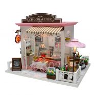 Cool Beans Boutique Miniature DIY Dollhouse Kit Wooden European Chocolatier and Confectionery Shop with Musical Mechanism and Dust Cover - Architecture Model kit (English Manual)