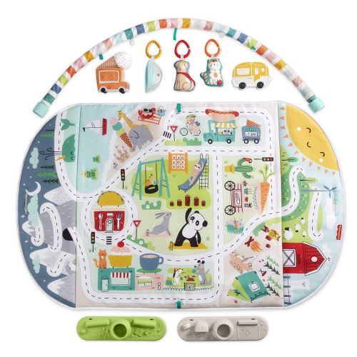  Fisher-Price Activity City Gym to Jumbo Playmat, Infant to Toddler Activity Gym with Music, Lights, Vehicle Toys and Extra-Large Playmat