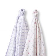 SwaddleDesigns SwaddleDuo, Set of 2 Swaddling Blankets, Cotton Marquisette + Premium Cotton Flannel, Lavender Mod Peace Love Duo