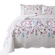 Bedsure Queen/Full Size (90x96) 3-Piece Quilt Set Coverlet, Lilac Flower Pattern, Lightweight Design for Spring and Summer, 1 Quilt and 2 Pillow Shams