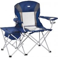 Outsunny Folding Camping Chair with Portable Insulation Table Bag, Two Cup Holders for Beach, Ice Fishing and Picnic, Navy Blue