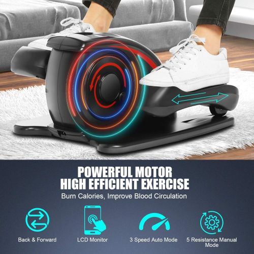  ANCHEER Under Desk Electric Mini Elliptical Machine, Remote Control Portable Exercise Elliptical Trainer with Large Pedal, LCD Monitor Compact Trainer for Home & Office Gym