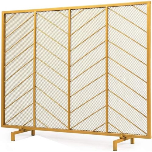  WMMING Golden Flat Fireplace Screen, Large Spark Guard Cover for Gas Fireplace/Log Wood Fires/Outdoor Stoves, 100×23×80cm Solid and Practical