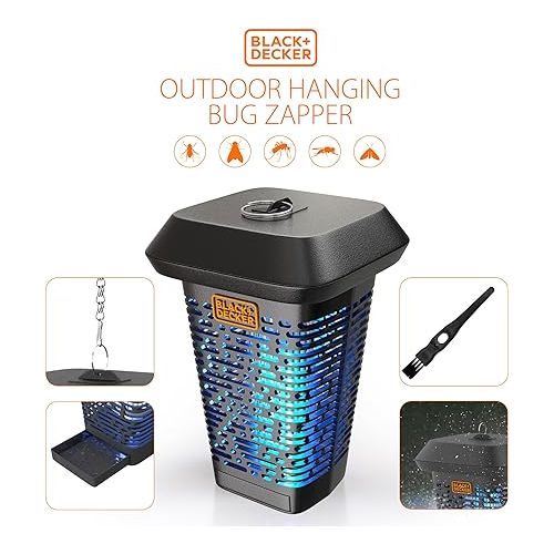  BLACK+DECKER Bug Zapper, Electric UV Insect Catcher & Killer for Flies, Mosquitoes, Gnats & Other Small to Large Flying Pests, 1 Acre Outdoor Coverage for Home, Deck, Garden, Patio, Camping & More