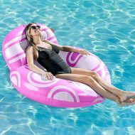 Sloosh Inflatable Pool Floats Chair - River Tube Pool Floaties Sofa with Big Backrest, Lounge Above Water Floating Chair Mesh Bottom Swimming Pool Party Toys Lounger Lake Raft for Adults (Pink White)