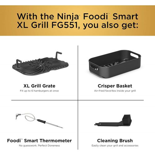닌자 Ninja FG551 Foodi Smart XL 6-in-1 Indoor Grill with Air Fry, Roast, Bake, Broil & Dehydrate, Smart Thermometer, Black/Silver