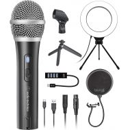 Audio-Technica ATR2100X-USB Cardioid Dynamic Microphone (ATR Series) for Windows and Mac Bundle with Blucoil Pop Filter Windscreen, 6 Dimmable Selfie Ring Light, and USB-A Mini Hub
