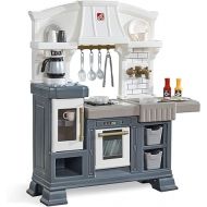 Step2 Gilded Gourmet Kitchen Playset for Kids - Includes 20+ Toy Kitchen Accessories - Interactive Features for Realistic Pretend Play - White, Blue, Gray Modern Farmhouse Style Play Kitchen
