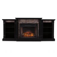 Southern Enterprises Ganyan Infrared Electric Fireplace with Bookcase, Black Finish with Faux Stone
